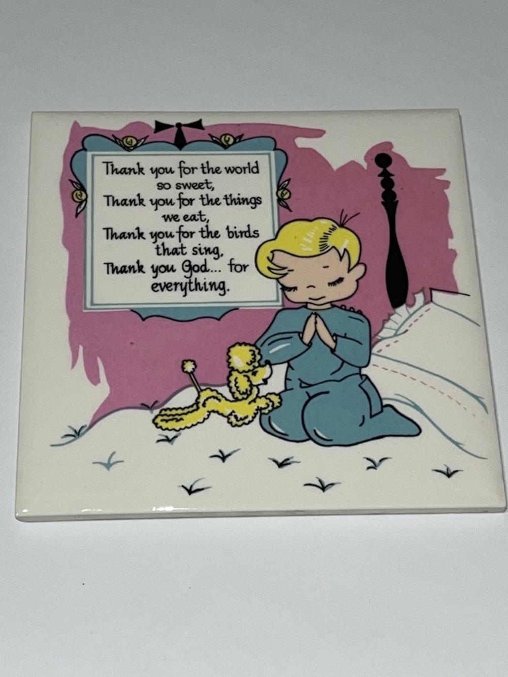 Vintage Ceramic Prayer Tile Wall Plaque-Child's Bedtime Prayer